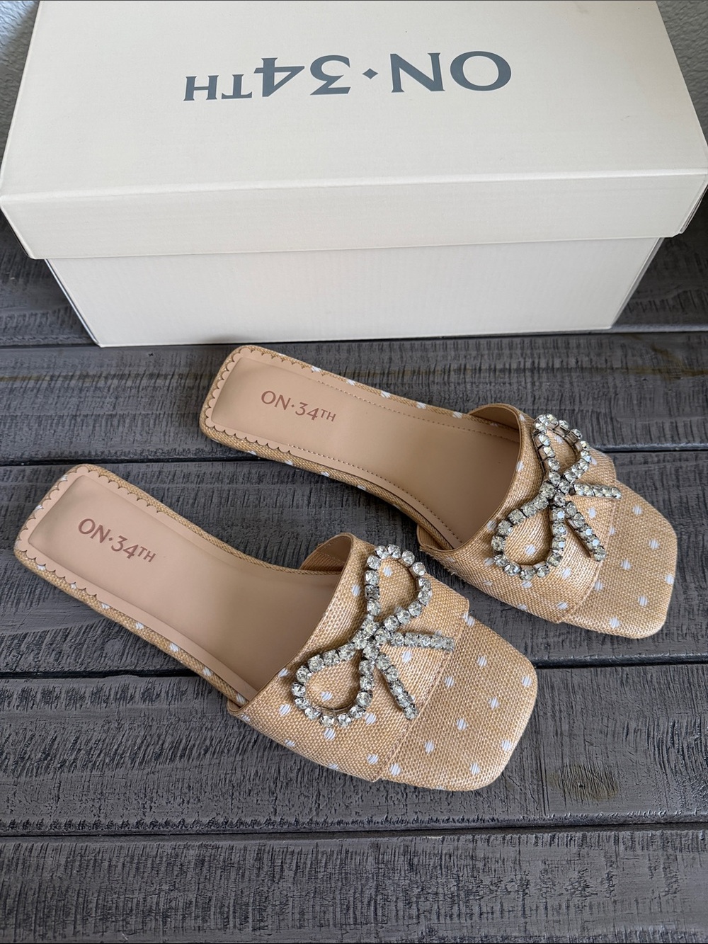 ON 34TH Jazziee Slide Mules with Crystal Bow NIB